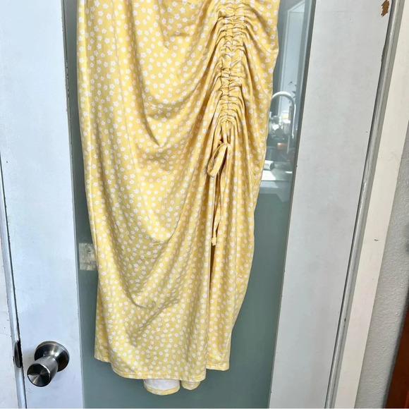 Hollister Yellow Cinched Floral Side Slit Midi Sun Dress Summer Spring Size XS - Picture 5 of 15